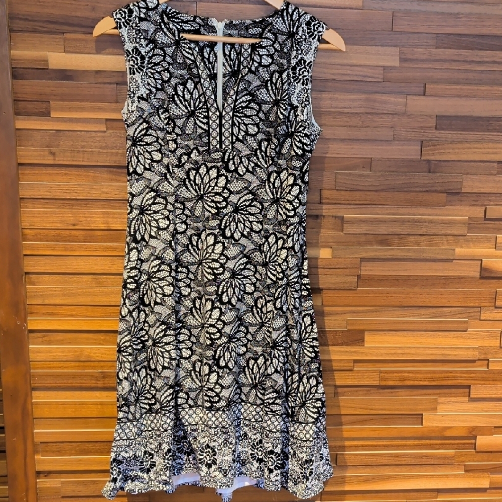 Adore Black and White Floral Lace Sleeveless Dress